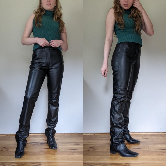 Vintage High Waisted Black Leather Pants - Picture 2 of 5
